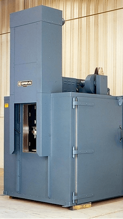 The No. 816 from Grieve (Round Lake, IL) is a 500ºF gas-fired, rotary hearth oven currently used for preheating and curing powder coatings onto electric motor parts.