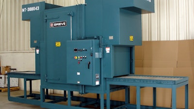 The No. 1008 from Grieve (Round Lake, IL) is a 500ºF tunnel oven with a gravity roller conveyor that is currently used for preheating metal housings.