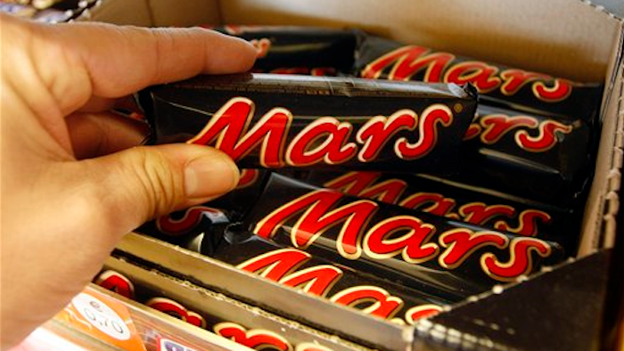 U.S chocolate maker Mars said Tuesday it's recalling candy bars and other items in 55 countries in Europe and elsewhere after plastic was found in one of its products.