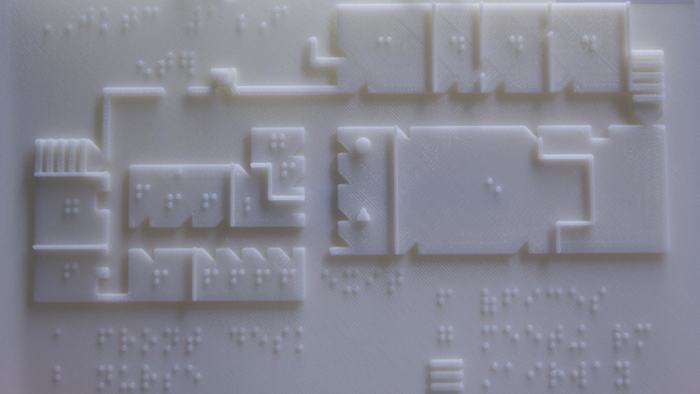 A portable and durable 3-D-printed tactile map with braille for the Joseph Kohn Training Center in New Brunswick.