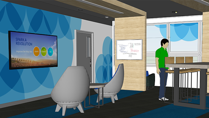 GE is providing a colorful and collaborative space on the third-floor of East Wilson Hall to encourage students to gather for social and team-building opportunities.