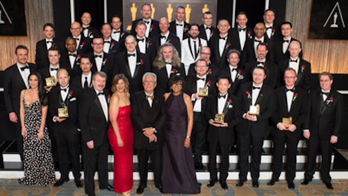 The Academy of Motion Picture Arts and Sciences' presented the Scientific and Technical Achievement Awards on February 13, 2016 in Beverly Hills, California. Front row: Olivia Munn, Martin Meunier, Robert Seidel, Barbara Lange, Richard Edlund, Cheryl Boone Isaacs, Kiyoyuki Nakagaki, Carl Rand, Duncan Hopkins and J. Robert Ray. Second row: Jason Segel, Brian McLean, Ronald Mallet and Jack Greasley. Third row: Cottalango Leon, Christoph Bregler, Seth Rosenthal, Alan Trombla, Jim Hourihan, Stewart Birnam, Mark Kirk and Andrew Pilgrim. Fourth row: Sam Richards, Brian Green, Keith Goldfarb, Steve Smith, Mike Kirlienko, Mike Branham, Richard Chuang, Rahul C. Thakkar and Thomas Wan. Back row: Raymond Chih, Steve Linn, Michael John Keesling, Trevor Davies, Matthew Robinson, Jared Smith and Scott Miller