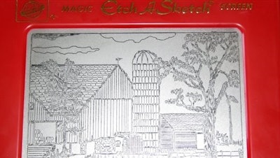 In this June 26, 2008 file photo, an Etch-A-Sketch drawing made by artist Andy Kingston depicts a rural farm scene in Poplar Bluff, Mo. Ohio Art Co. sold the Etch A Sketch and the spinoff Doodle Sketch to Spin Master Corp. for an undisclosed price to a toy firm in Toronto. Ohio Art announced the surprise move Thursday, Feb. 11, 2016. (Margaret Harwell/The Daily American Republic via AP)