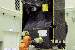 The ExoMars 2016 Trace Gas Orbiter being fueled at the Baikonur cosmodrome in Kazakhstan.