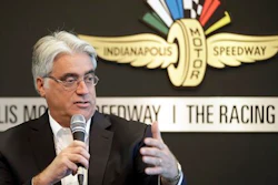 Mark Miles, the CEO of IndyCar’s parent company, Hulman & Co., speaks during IndyCar media day at the Indianapolis Motor Speedway Tuesday, Feb. 2, 2016, in Indianapolis. (AP Photo/Darron Cummings)