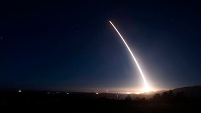 In this Saturday, Feb. 20, 2016 file photo provided by U.S. Air Force, an unarmed Minuteman III intercontinental ballistic missile launches during an operational test at Vandenberg Air Force Base, Calif. Like a giant pen stroke in the sky, an unarmed Minuteman 3 nuclear missile roared out of its underground bunker on the California coastline Friday, Feb. 26, 2016, and soared over the Pacific, inscribing the signature of American power amid growing worry about North Korea’s pursuit of nuclear weapons capable of reaching U.S. soil. When it comes to deterring an attack by North Korea or other potential adversaries, the missile is the message.