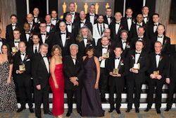 The Academy of Motion Picture Arts and Sciences' presented the Scientific and Technical Achievement Awards on February 13, 2016 in Beverly Hills, California. Front row: Olivia Munn, Martin Meunier, Robert Seidel, Barbara Lange, Richard Edlund, Cheryl Boone Isaacs, Kiyoyuki Nakagaki, Carl Rand, Duncan Hopkins and J. Robert Ray. Second row: Jason Segel, Brian McLean, Ronald Mallet and Jack Greasley. Third row: Cottalango Leon, Christoph Bregler, Seth Rosenthal, Alan Trombla, Jim Hourihan, Stewart Birnam, Mark Kirk and Andrew Pilgrim. Fourth row: Sam Richards, Brian Green, Keith Goldfarb, Steve Smith, Mike Kirlienko, Mike Branham, Richard Chuang, Rahul C. Thakkar and Thomas Wan. Back row: Raymond Chih, Steve Linn, Michael John Keesling, Trevor Davies, Matthew Robinson, Jared Smith and Scott Miller