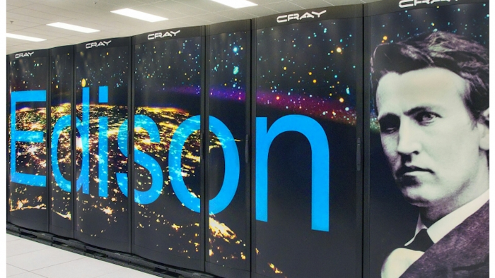 Edison is a Cray XC30 supercomputer at the National Energy Research Scientific Computing Center (NERSC). It has a peak performance of 2.57 petaflops/sec, 133,824 compute cores, 357 terabytes of memory, and 7.56 petabytes of disk.