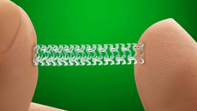 This undated image provided by Abbott shows their experimental heart stent 'Absorb.' The FDA holds a meeting Tuesday, March 15, 2016, to review Abbott Laboratories’ first-of-a-kind heart stent that dissolves into the body after helping to clear fat-clogged arteries.