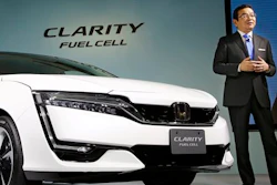 Honda Motor Co. President and Chief Executive Takahiro Hachigo speaks during a press conference in the media preview of the Clarity Fuel Cell at the automaker's headquarters in Tokyo, Thursday, March 10, 2016. Honda has rolled out a new fuel cell vehicle, the first of its kind to be a five-seater. The zero-emissions Clarity may not sell in big numbers, however, given its price tag of 7.66 million yen ($67,000).