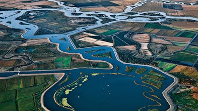 A network of levees and wetlands protect the low-lying agricultural communities in California's Sacramento-San Joaquin River Delta.