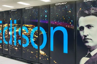 Edison is a Cray XC30 supercomputer at the National Energy Research Scientific Computing Center (NERSC). It has a peak performance of 2.57 petaflops/sec, 133,824 compute cores, 357 terabytes of memory, and 7.56 petabytes of disk.