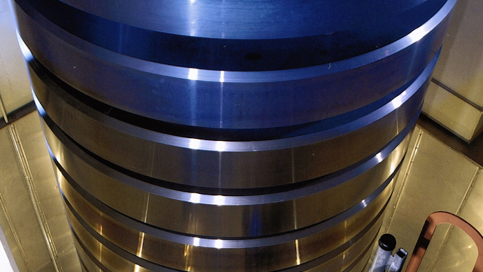 NIST's 4.45-million newton (one million pound) deadweight machine when fully assembled.