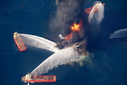In this April 21, 2010, file photo, the Deepwater Horizon oil rig burns in the Gulf of Mexico following an explosion that killed 11 workers and caused the worst offshore oil spill in the nation's history.