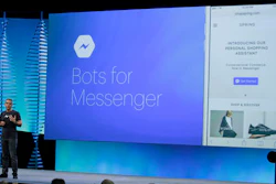 In this April 12, 2016, file photo, David Marcus, Facebook Vice President of Messaging Products, talks about Bots for Messenger during the keynote address at the F8 Facebook Developer Conference in San Francisco. Facebook says people who use its Messenger chat service will soon be able to order flowers, request news articles and talk with businesses by using messaging bots.