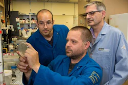 Paul Opgenorth, Tyler Korman and James Bowie (left to right) working in Bowie's UCLA laboratory.