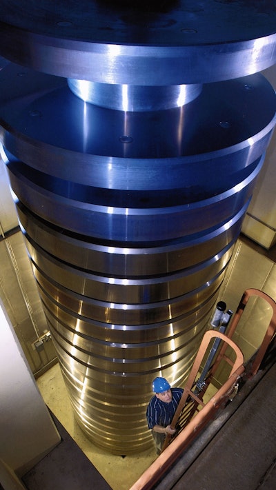 NIST's 4.45-million newton (one million pound) deadweight machine when fully assembled.