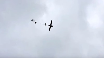 In a demo broadcast on Periscope on Friday, a staffer launched a fixed-wing plane weighing just 22 pounds off a launcher that used compressed air.