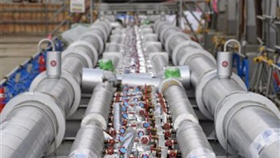 This February 2016 photo shows ducts for frozen underground walls to prevent radioactive water from accumulating further at the crippled Fukushima Dai-ichi nuclear plant in Japan.