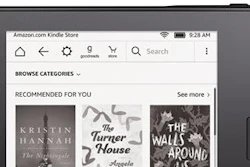 This photo provided by Amazon shows Amazon’s latest Kindle. Amazon says the new Kindle is 30 percent thinner and 20 percent lighter than previous Kindles. It’s also asymmetrical, with a grip on one side for one-handed reading.