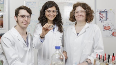 (Left to right): Ph.D. student Jon Chouler; Senior Lecturer in the Department of Chemical Engineering, Dr. Mirella Di Lorenzo; Senior Lecturer in the Department of Chemistry, Dr. Petra Cameron.