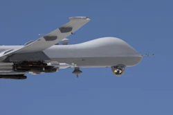 The U.S. Air Force has awarded Raytheon a first-lot production contract for the AN/DAS-4 EO/IR Turret, shown here deployed on the MQ-9 Reaper.