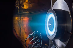A prototype 13-kilowatt Hall thruster is tested at NASA's Glenn Research Center in Cleveland. This prototype demonstrated the technology readiness needed for industry to continue the development of high-power solar electric propulsion into a flight-qualified system.