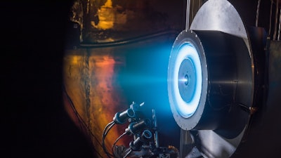 A prototype 13-kilowatt Hall thruster is tested at NASA's Glenn Research Center in Cleveland. This prototype demonstrated the technology readiness needed for industry to continue the development of high-power solar electric propulsion into a flight-qualified system.