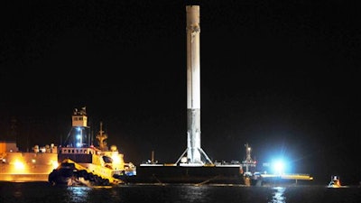 SpaceX Falcon 9 booster returns to Port Canaveral, Fla., early Tuesday, April 12, 2016.