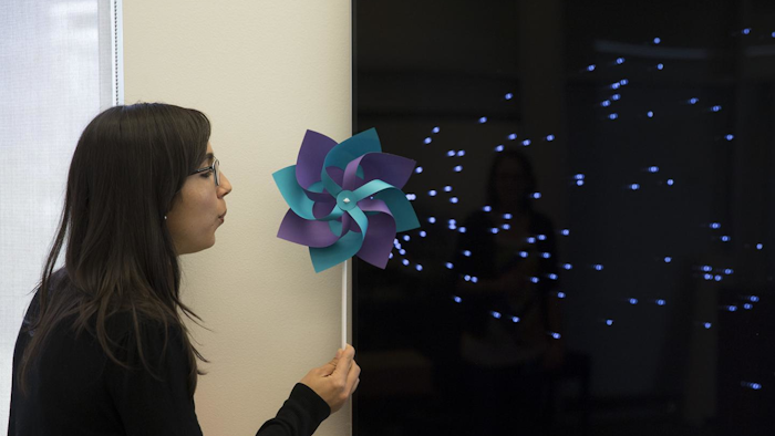 In this example, the speed of the spinning tag on the pinwheel is mapped to onscreen graphics.