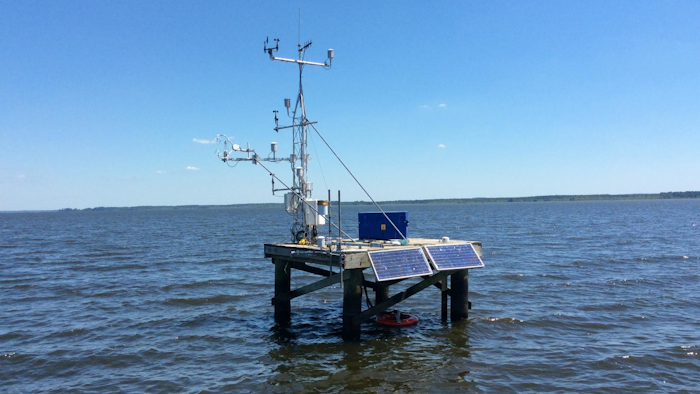 Solar-powered device takes measurements over Mississippi's Ross Barnett Reservoir.