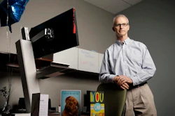 David McQuinn poses for a photo in his office at MiTek, a construction and engineering firm, Tuesday, May 10, 2016, in Chesterfield, Mo. McQuinn, 61, is retiring Tuesday after 30 years with the suburban St. Louis company, a length of time with one employer that is unlikely to be achieved by many younger workers.