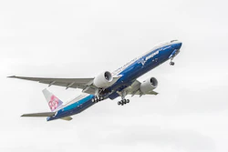 The 777-300ER is equipped with the world's most powerful GE90-115B commercial jet engine, and can travel, with a standard three class configuration, a maximum range of 7,825 nautical miles (14,490 kilometers).