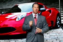 In this Monday, Jan. 12, 2015 file photo, Reid Bigland, President and CEO of Alfa Romeo, North America, introduces the Alfa Romeo 4C Spider at media previews for the North American International Auto Show in Detroit. Fiat Chrysler Automobiles on Tuesday May 24, 2016 announced that its U.S. sales chief, Reid Bigland, will take over the premium Italian Alfa Romeo and Maserati brands. The move comes as Fiat Chrysler struggles to relaunch the brands key to its global strategy.