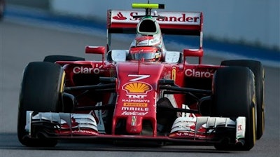 Ferrari driver Kimi Raikkonen of Finland steers his car during the Formula One Russian Grand Prix at the Sochi Autodrom racetrack in Sochi, Russia, Sunday, May 1, 2016.