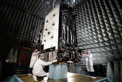 Lockheed Martin’s first GPS III satellite in environmental testing at the company’s GPS III Processing Facility near Denver.