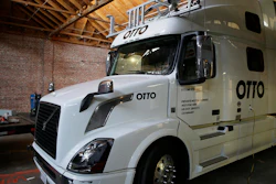 This Thursday, May 12, 2016, photo shows an Otto driverless truck at a garage in San Francisco. An 18-wheel truck barreling down the highway with 80,000 pounds of cargo and no one behind the wheel might seem reckless to most people, even in an age when a few driverless cars already are cruising some city streets. But robot-loving Anthony Levandowski is betting autonomous big rigs will be the next big thing on the road to creating a safer and saner transportation system.