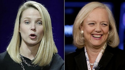 Yahoo President and CEO Marissa Mayer (left) and Meg Whitman, the chairman, president and CEO of Hewlett-Packard were two of the highest-paid women CEOs in 2015, as calculated by The Associated Press and Equilar, an executive data firm.