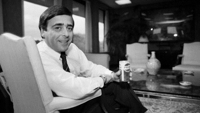 In this June 14, 1985, file photo, Roger Enrico, chairman of Pepsi USA, poses in his office in Purchase, N.Y.