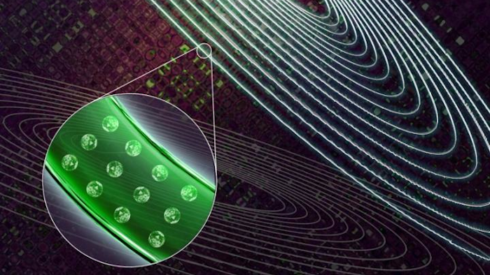 Graphic representation of nanoparticles embedded in glass.
