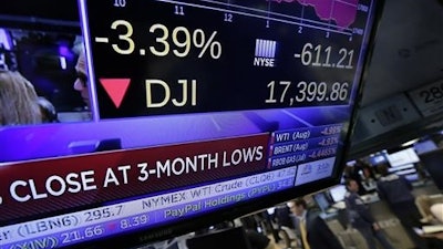 A television screen on the floor of the New York Stock Exchange shows the closing number for the Dow Jones industrial average, Friday, June 24, 2016. The DJIA dropped 611 points, or 3.4 percent, to 17,399 in heavy trading Friday. Stocks plunged in the U.S. and worldwide after Britain voted to leave the European Union.