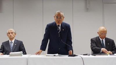 Yasuhisa Tanaka, center, chairman of an outside investigation team appointed by the operator of Japan’s damaged Fukushima nuclear plant, speaks during a press conference in Tokyo Thursday, June 16, 2016. The team has concluded that an instruction from then-company president to avoid mentioning “meltdown” delayed disclosure of the status of three reactors. Tokyo Electric Power Co. described the Fukushima reactors’ condition as less serious “core damage” for two months after the March, 2011 earthquake and tsunami wrecked the plant. Two other lawyers of the team are: Zenzo Sasaki, left, and Toshiki Nagasaki.