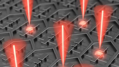 Researchers at MIT and Sandia National Laboratories have designed a device that is an array of 37 micro-fabricated lasers on a single chip. Its power requirements are relatively low because the radiation emitted by all of the lasers is 'phase locked,' meaning that the troughs and crests of its waves are perfectly aligned.