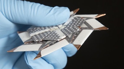 This new disposable battery, developed at Binghamton University, folds like an origami ninja star and could power biosensors and other small devices for use in challenging field conditions.