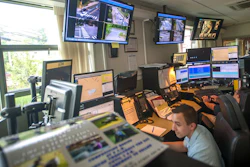 The control room at the UConn Public Safety Police and Fire Station.