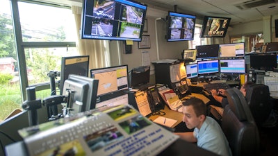 The control room at the UConn Public Safety Police and Fire Station.
