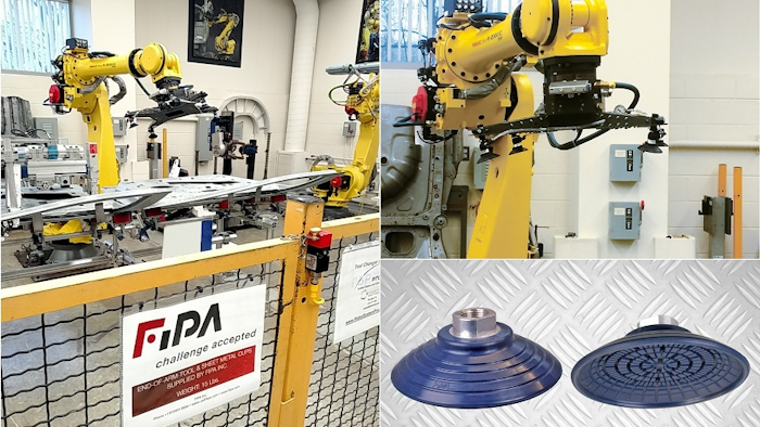 Built in FIPA’s American facilities, the custom EOAT solution features four flat vacuum cups designed for handling oily metal sheets.