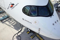 Aircraft quality inspection by drone on A350 XWB.