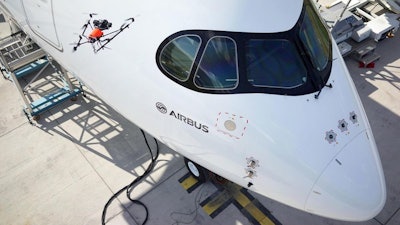 Aircraft quality inspection by drone on A350 XWB.