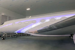 Gulfstream engineers helped design the software that projects a multi-dimensional paint scheme onto the aircraft, taking into account how the curved aircraft surface may distort the image.